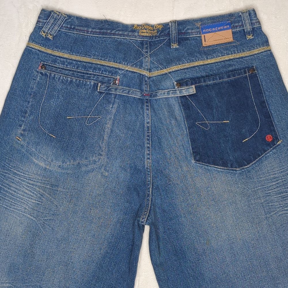 Vintage Y2K Baggy Rocawear‎ Blue Wide Leg Embroidered Jorts sz. 38W Hip Hop - Picture 11 of 16